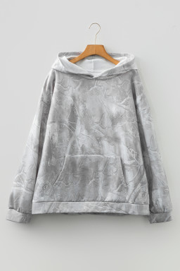 Gray Plus Size Camouflage Woodland Print Oversized Sporty Hoodie