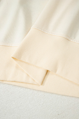 Beige Plaid Patchwork Side Slit Sweatshirt