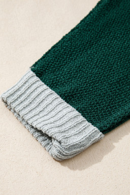 Evergreen Color Block Knit V Neck Loose Sweater