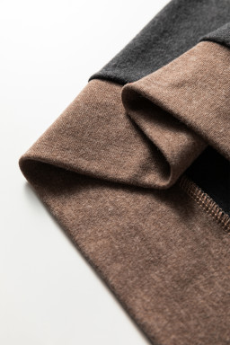 Chicory Coffee Color Block Trim V Neck Button Decor Long Sleeve Top