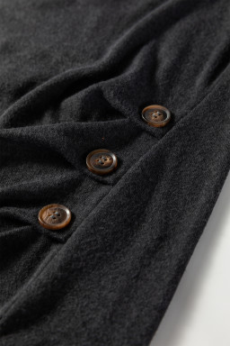 Chicory Coffee Color Block Trim V Neck Button Decor Long Sleeve Top