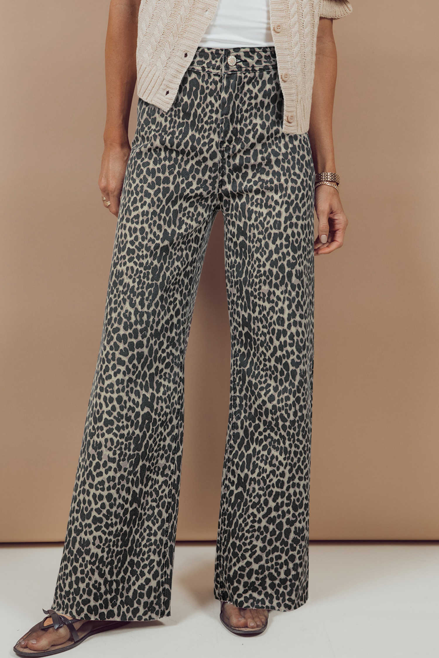 Black Leopard Print Wide Leg High Waist Jeans