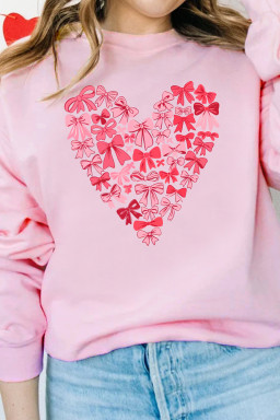 Pink Bow Printed Big Heart Valentines Day Pullover Sweatshirt
