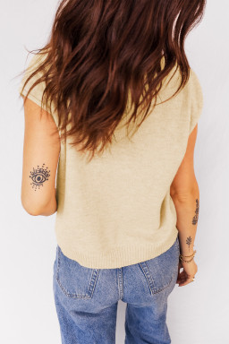 Apricot Buttoned Front Rolled Hem Cap Sleeve Sweater Top