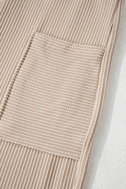 Parchment Ribbed Knit Patched Pocket Wide Leg Overalls