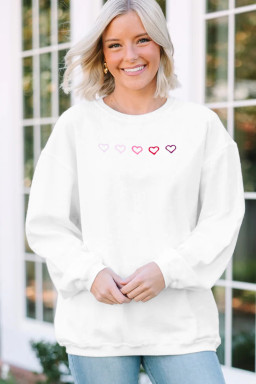 White 3d Ribbed XOXO Heart Embroidered Drop Shoulder Sweatshirt