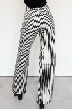 Black Stripe Patch Pocket High Waist Shift Denim Jeans