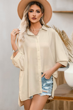 Apricot 3/4 Puff Sleeve Oversize Shirt