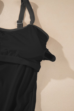 Black Color Block Detail Adjustable Straps One Piece Swimsuit