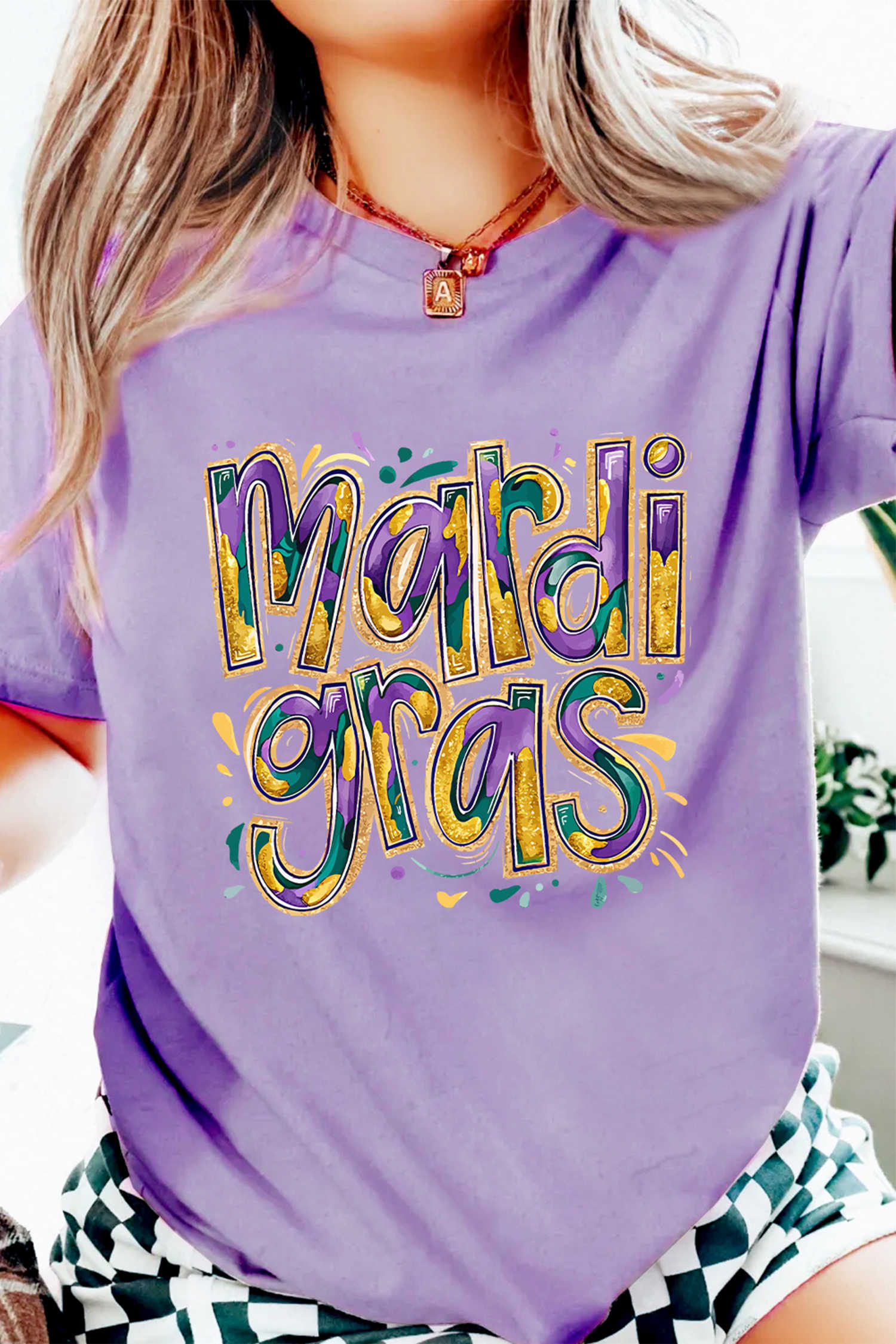 Wisteria mardi gras Cheerful Letter Graphic Tee