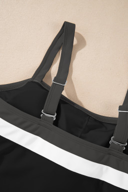 Black Color Block Detail Adjustable Straps One Piece Swimsuit