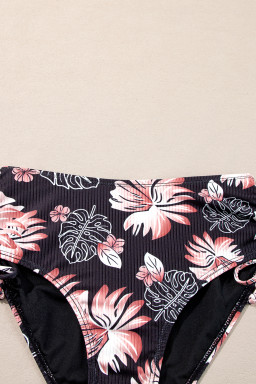 Black Ribbed Knit High Waist 2pcs Bikini Swimsuit