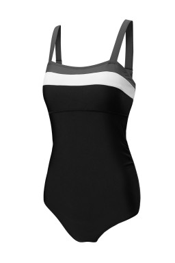 Black Color Block Detail Adjustable Straps One Piece Swimsuit