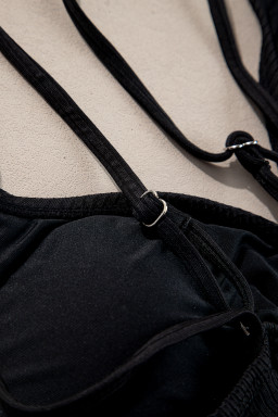 Black Ribbed Knit High Waist 2pcs Bikini Swimsuit