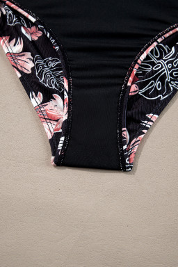 Black Ribbed Knit High Waist 2pcs Bikini Swimsuit