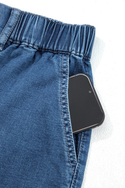 Sail Blue Plus Size Elastic Waist Ruffled Wide Leg Denim Pants