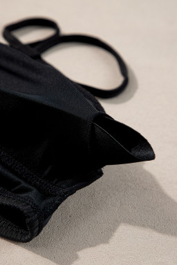 Black Ribbed Knit High Waist 2pcs Bikini Swimsuit