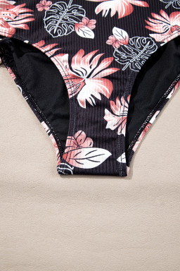 Black Ribbed Knit High Waist 2pcs Bikini Swimsuit