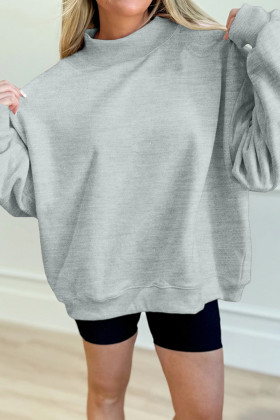 Gray Solid Color Stand Neck Baggy Sweatshirt