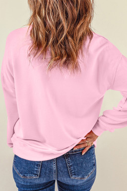 Pink XOXO Valentines Day Heart Ribbon Bow Printed Pullover Sweatshirt