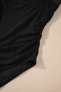 Black Color Block Detail Adjustable Straps One Piece Swimsuit