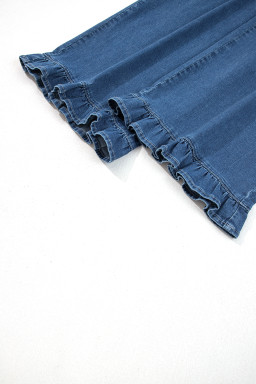 Sail Blue Plus Size Elastic Waist Ruffled Wide Leg Denim Pants