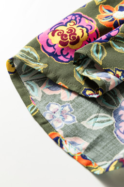 Green Plus Size Floral Print Collared V Neck Loose Mini Dress