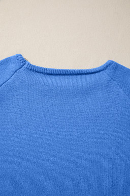 Sky Blue Solid Color Knit Loose Bracelet Sleeve Dolman Sweater