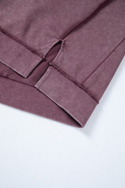 Red Sandalwood Mineral Wash Exposed Seam Side Slit Sweatshirt