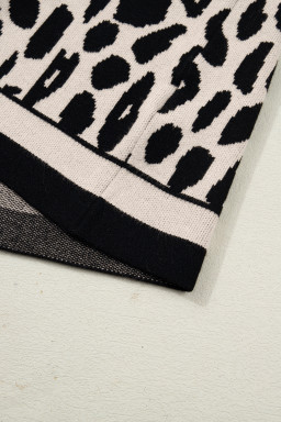 Black Leopard Print High Neck Short Sleeve Sweater