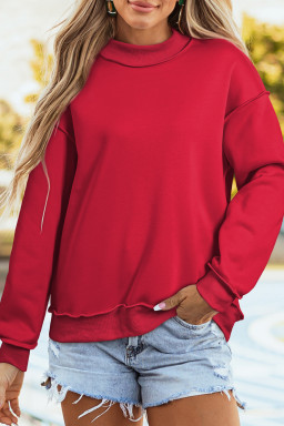 Racing Red Oversize Drop Shoulder Reversible Mock Neck Sweatshirt