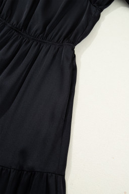 Black Flounced Bracelet Sleeve V Neck Tiered Maxi Dress
