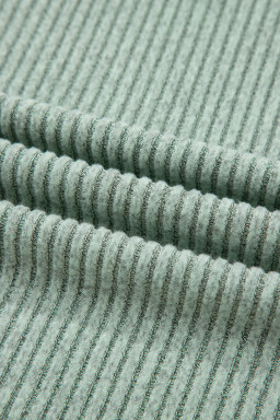 Grass Green Ribbed Notched Neck Knit Long Sleeve Leggings Two Pieces Lounge Set