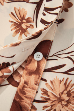 Brown Floral Print Button Down Poet Sleeve Shirt