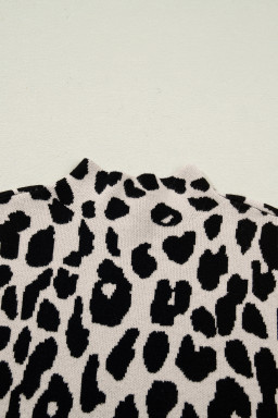 Black Leopard Print High Neck Short Sleeve Sweater