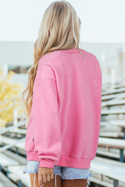 Bright Pink Oversize Drop Shoulder Reversible Mock Neck Sweatshirt