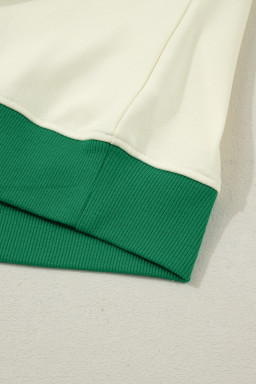 Beige Ribbed Colorblock Trim V Neck Sporty Pullover Mini Skort 2pcs Athleisure Set