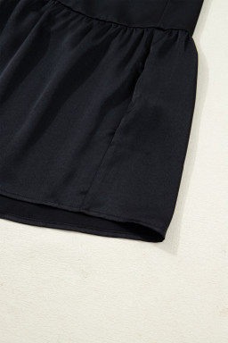 Black Flounced Bracelet Sleeve V Neck Tiered Maxi Dress