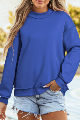 Dark Blue Oversize Drop Shoulder Reversible Mock Neck Sweatshirt