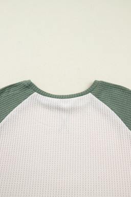 Mist Green Plus Size Waffled Color Block Long Sleeve Top