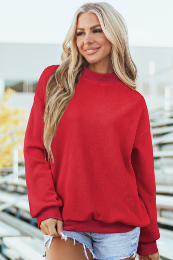Racing Red Oversize Drop Shoulder Reversible Mock Neck Sweatshirt
