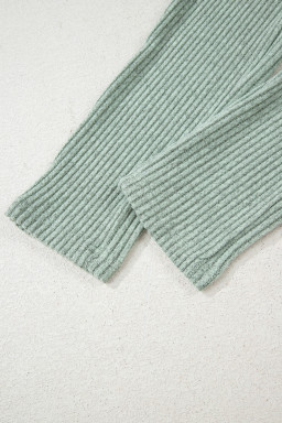 Grass Green Ribbed Notched Neck Knit Long Sleeve Leggings Two Pieces Lounge Set