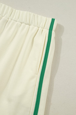 Beige Ribbed Colorblock Trim V Neck Sporty Pullover Mini Skort 2pcs Athleisure Set