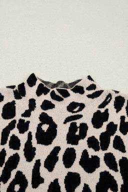 Black Leopard Print High Neck Short Sleeve Sweater