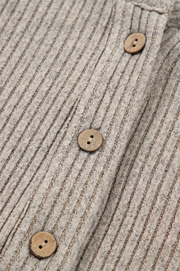 Simply Taupe Plus Size Ribbed Knit Kangaroo Pocket Henley Long Sleeve Top