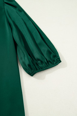 Blackish Green Solid Color Frilled V Neck Bow Detail 3/4 Sleeve Blouse