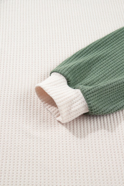 Mist Green Plus Size Waffled Color Block Long Sleeve Top