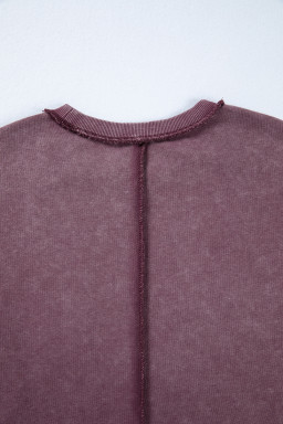 Red Sandalwood Mineral Wash Exposed Seam Side Slit Sweatshirt