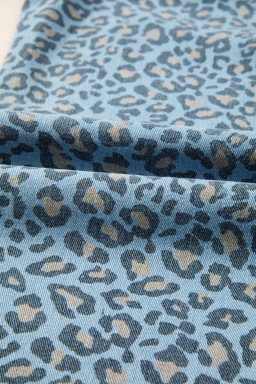 Blue Leopard Print Exposed Seam Detail Wide Leg Drawstring Jeans