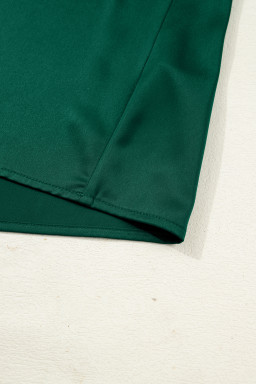 Blackish Green Solid Color Frilled V Neck Bow Detail 3/4 Sleeve Blouse